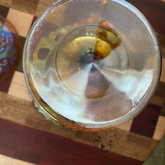 Vintage Indiana Carnival Autumn Harvest Amber Iridescent Glass Dish With Cover - Picture 9 of 10